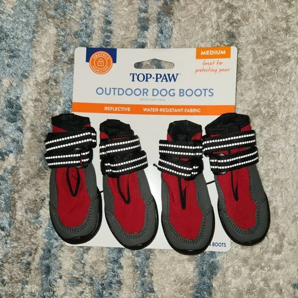 Top Paw Outdoor Red Reflective Protective  Water Resistant Dog Boots Medium